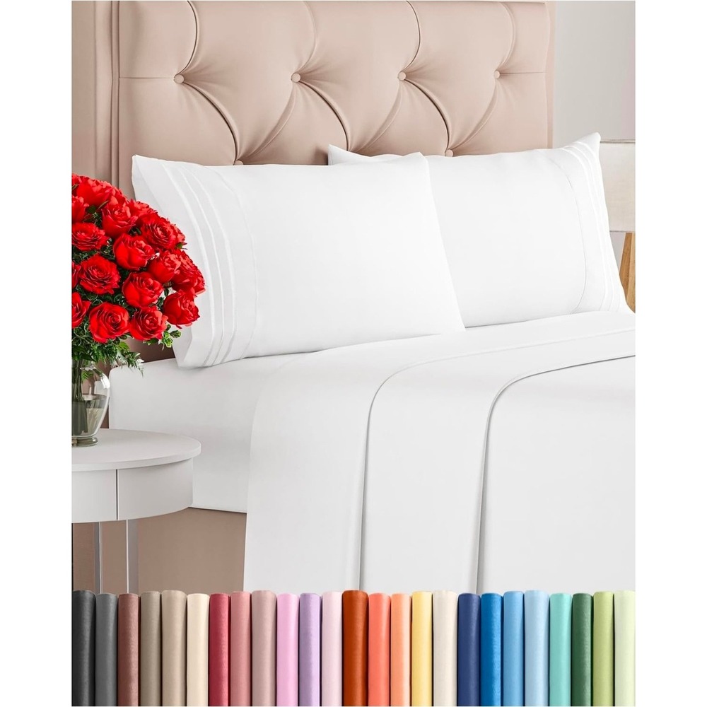 Full Size 4 Piece Sheet Set White Cooling Breathable Bed Sheets Deep Pocket - Picture 2 of 8